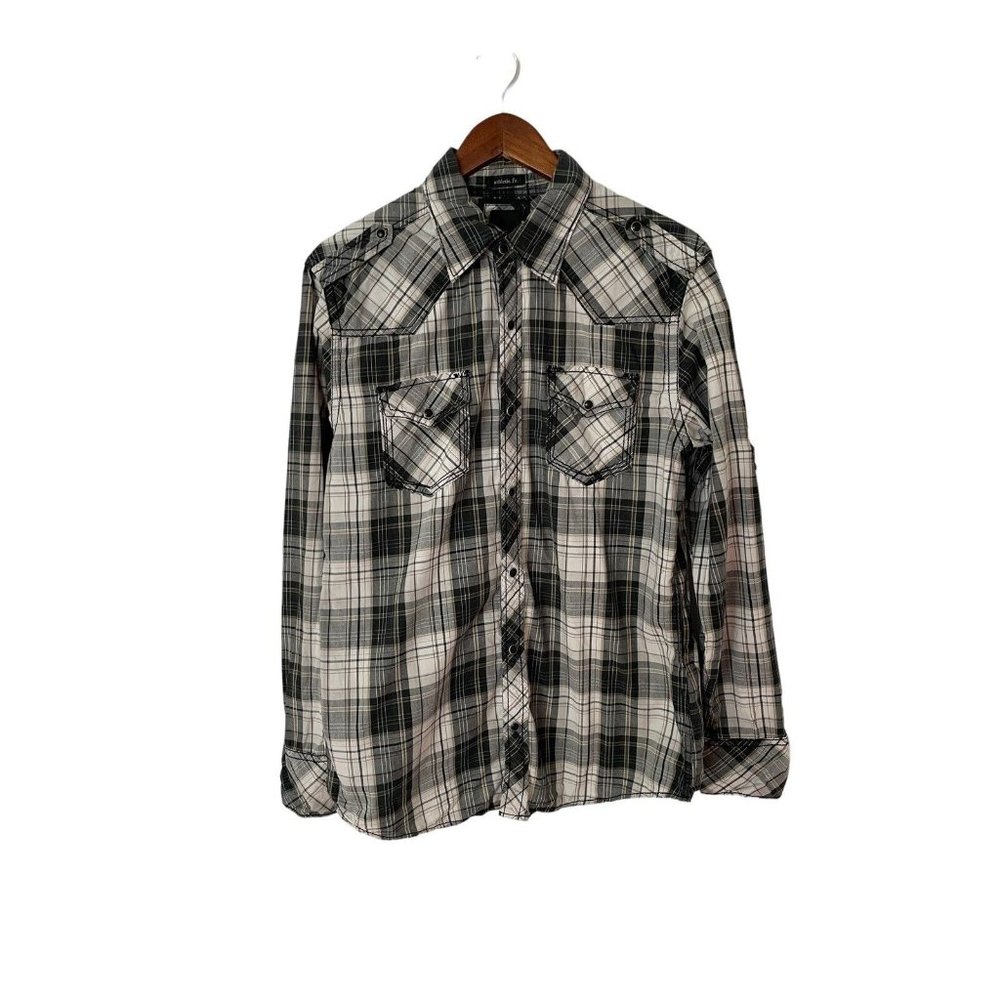 BKE the buckle size‎ medium athletic fit plaid snap button front shirt mens